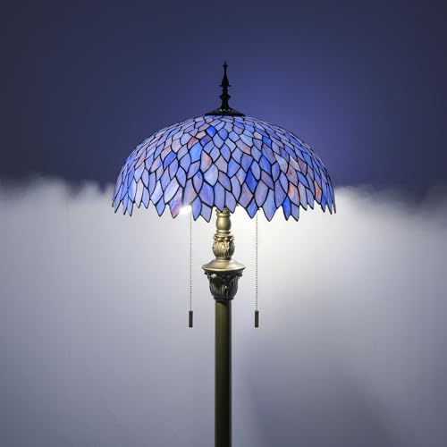 GILGGAK Tiffany Floor Lamp Blue Purple Wisteria Style Stained Glass Standing Reading Light 16x16x64 Inch Retro Inspired Pole Corner Lighting Art Decor for Bedroom Living Room Home Office