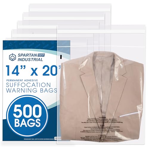 14" X 20" (500 Count) Self Seal Clear Poly Bags with Suffocation Warning