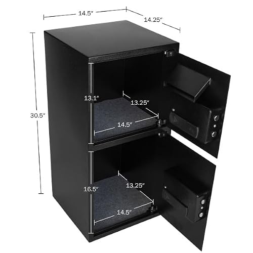 Electronic Safe Deposit Box - Drop Safe with Digital Keypad and 2 Sets of Manual Override Keys for Business Cash Drops or Home Safety by Stalwart (Black)