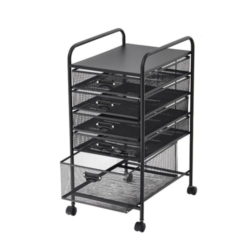 DJVHSRI Metal Rolling Cart with Wheels Mobile Device Storage Rack Large Files Storage Rack for Book, Tablet, Classroom, Office and Home,Black-29X38X61Cm