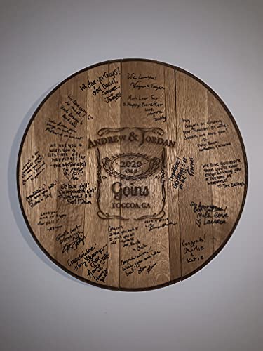 WhiskeyMade Personalized Wedding Guestbook Alternative - Made from Real Whiskey Barrel Heads - Made in The USA (Jack)