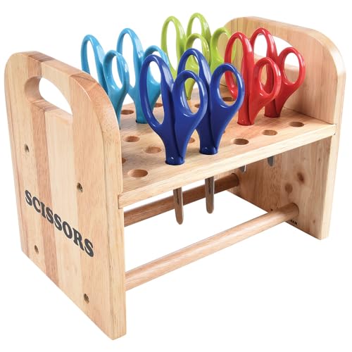Constructive Playthings Natural Wood Scissors Holder, Classroom, Playroom, Craft Room Organization, Holds 30 Pairs of Kids' Scissors