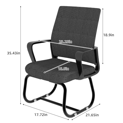 HRVEOCEI Black Office Waiting Groom Chairs Set of 2, Stationary Office Guest Chairs with Arms & Sled Base, Doctor's Reception Chair & Lobby Chair No Wheels for Breakroom, Meeting Conference (Black)
