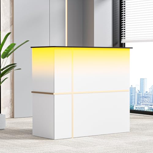 AHB Reception Desk with LED Light, Modern Front Desk with Counter, 50 Inch Retail Counter with Lockable Drawers for Office,Beauty Salon,Lobby,Checkout,Clinic, Retail,Reception Room