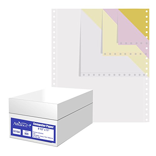 Alliance Continuous Carbonless Computer Paper 9.5 x 11, Blank Left and Right Perforated, 15 lb, 4-Part White / Canary / Pink / Golden (900 Sets) - Made In the USA