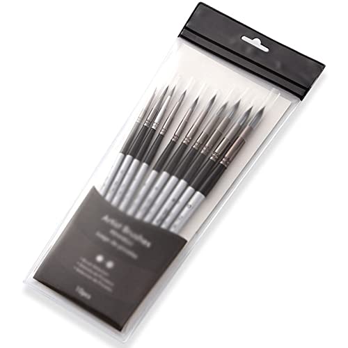 YMGSCC 10 Round Pointed Watercolor Brush Nylon Hair Wooden Handle Acrylic Painting Pen Student School Drawing Stationery