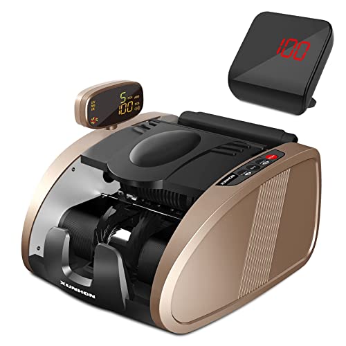 Money Counter Machine, Bill Counter with UV/MG/IR Counterfeit Detection, Portable Cash Counting Machine with 9 Modes, 2LCD Display, Hidden Handle