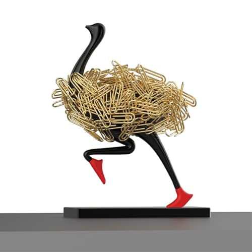 Ostrich Magnetic Paperclip Holder Desktop Decoration Paper Clip Dispenser Suitable for Office Paper Clip Storage Binder Clip Holder(Black)
