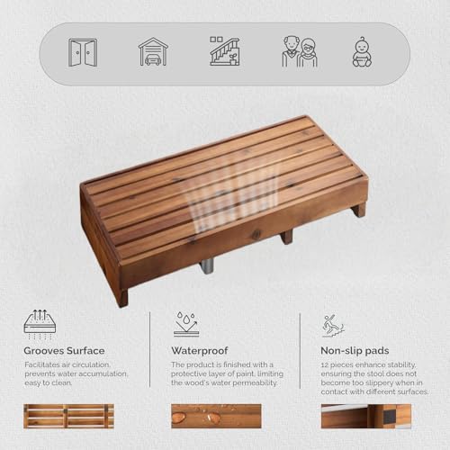 Wooden One Step Stool - Solid Pine Step Vertical Board with Anti Slip pad, Suitable for Elderly People's Wooden Step Stool, High Bed, Bathroom, Kitchen (23.6" L*15.7" W*3.9" H), Natural