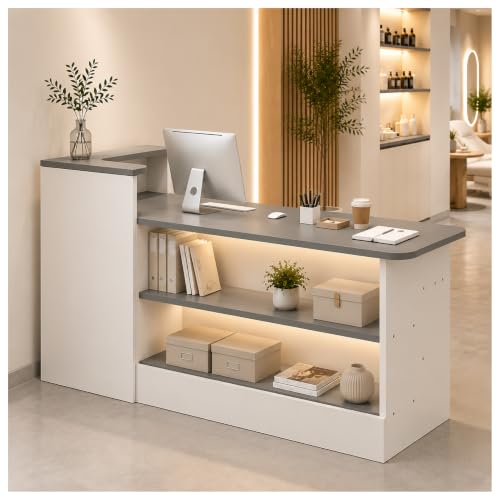 YMXBHN L Shaped Reception Desk with Storage Shelves,Front Counter Table