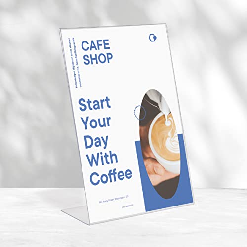 Europel Budget Table Stands, Pack of 6 pcs, L Stand, DIN A4 High, Crystal Clear Polystyrene 1.5 mm, Menu & Brochure Stands for Restaurants, Hotels, Conference & Reception