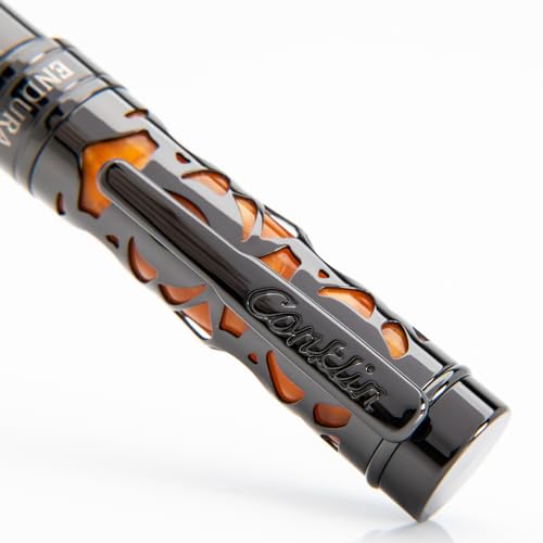 Conklin Endura Deco Crest Fountain Pen in Orange with Rose Gold Accents – Medium Nib, Refillable Luxury Writing Instrument