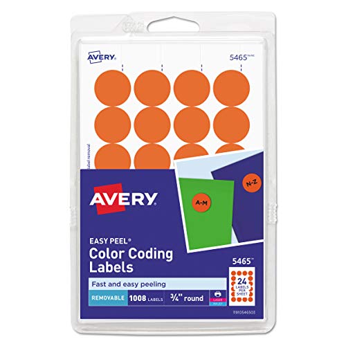 Avery Print/Write Self-Adhesive Removable Labels, 0.75 Inch Diameter, Orange, 1008 per Pack (5465), 6 Packs