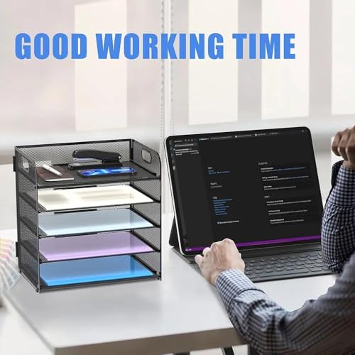 File Organizer 5-Layer Grid Desktop File Organizer with Handles, Paper Sorter, Thick Black Desk