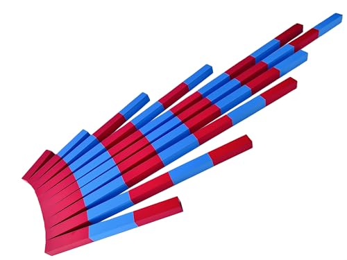 Premium Montessori Large Numerical Rods & Long Number Rods, 39.4" Solid Beechwood Math Materials 1-10, Red & Blue Counting Sticks for Kids 3-7,Classroom Homeschool Sensory Toys & Autism Learning Tools