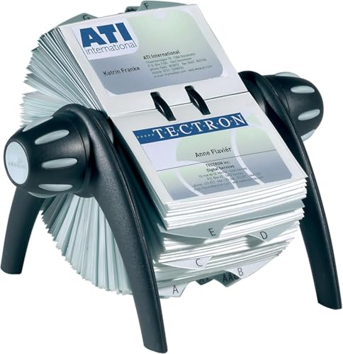 Durable Visifix Flip Rotary Business Card Holder - Includes 200 Pockets for Holding 400 Cards - Includes A-Z Index - Made from Plastic