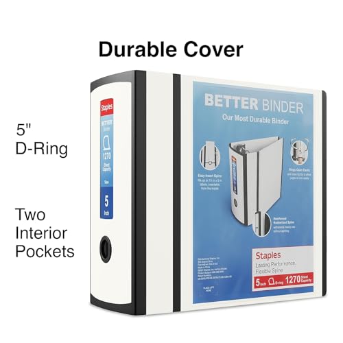 Staples Better 5-Inch D-Ring View Binder, Reinforced Spine