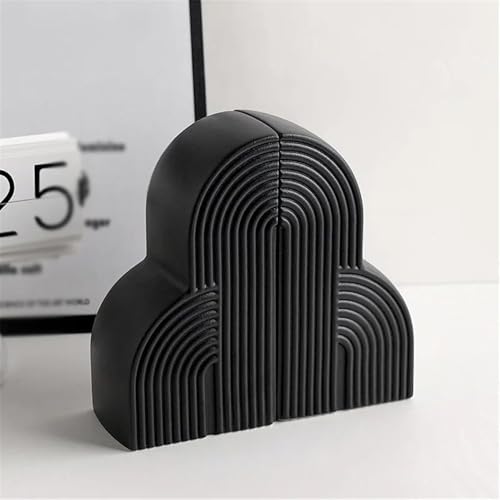 Book Organizer Bookend Statues Figurines Ceramic Craft Collectable Ornament for Office Tabletop Decor(Black)
