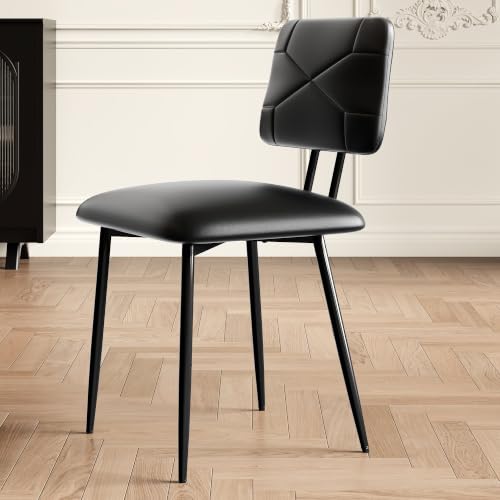 VECELO Stacking Dining Chairs Set of 4, Tufted Faux Leather, Black