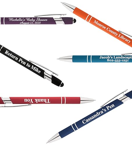 ExpressDesigns Up to 500 Pcs Custom Pens Bulk | Rainbow of Colors | Soft-Touch Metal Black Ink Personalized with Name or Message (Dark Blue, 150)