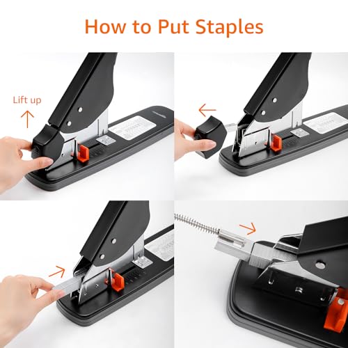 Amazon Basics Effortless Heavy-Duty Stapler, 210 Sheets High Capacity, Large Office Stapler with 1000 Staples, Black