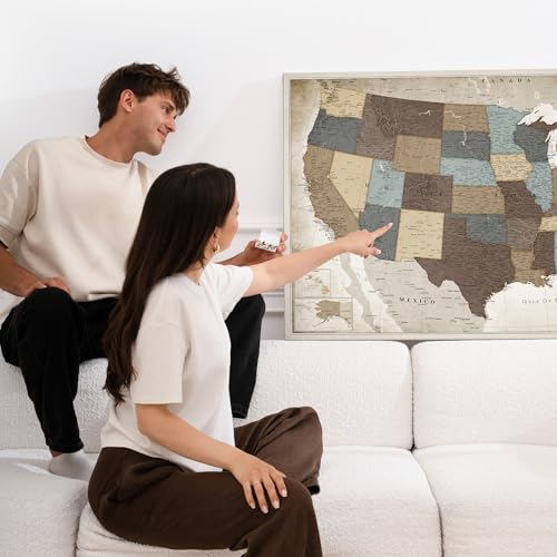 USA Map Canvas Wall Art with Cork Pin Board – Decorative Push Pin Travel Map for Home, Office, Living Room, Bedroom (70x50cm - Pattern 25)