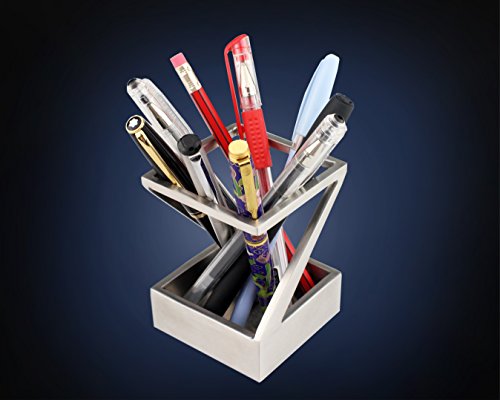ArtsOnDesk Modern Art Pen and Pencil Holder St203 Stainless Steel Silver color Patented High-end Deck Accessory Desktop Pen Case Cup Tray Stand Office Organizer Christmas Valentines Gift.