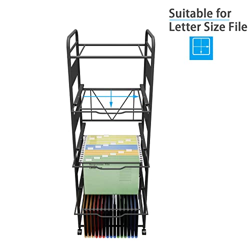 PUNCIA 4-Tier Metal File Cart with Wheels Pull-Out Rolling Folder Organizer