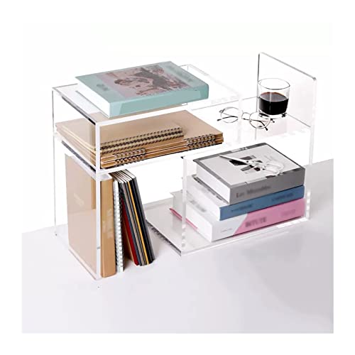 CFGH6FDF Bookcase Expandable Acrylic Desktop Bookshelf Transparent P-Shape Desktop Organizer Office Storage Rack Small Adjustable Desktop Organizer for Office and Home Freestanding Book Shelf