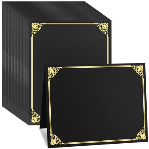 50 Pack Black Certificate Holders 8.5x11 Diploma Covers Document Folders