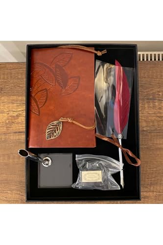 SODEF Leather Notebook Calligraphy Pen Set Inkwell Holder Desk Gift Set with Pen Stand