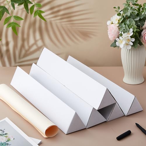 Tatuo 50 Pcs Triangle Mailing Shipping Tubes Corrugated Cardboard Box Poster Tube for Protecting, Shipping, Mailing and Storage of Artwork, Crafts, Long Art Holder(18.25" L X 3" w X 3" h,White)
