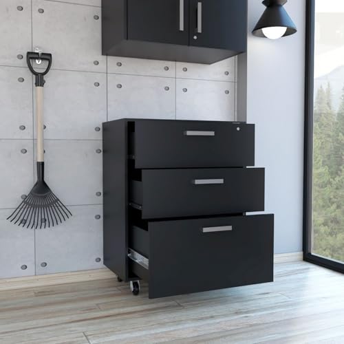 Hassyee Rectangle Three Drawers Mobile File Cabinets with Four Casters for Easy Mobility, Home Office Filing Cabinets with Sliding Rails, Assembly Required