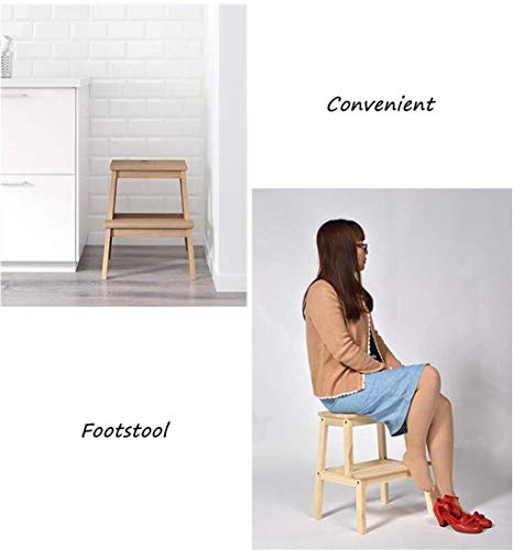 WIKKASSEIR Footstool, Folding Steps Solid Wood Ladder Stool Multifunctional Footstool Living Room Changing Shoes Stool and Step Stools with 3 Steps (Color : Wood Color)