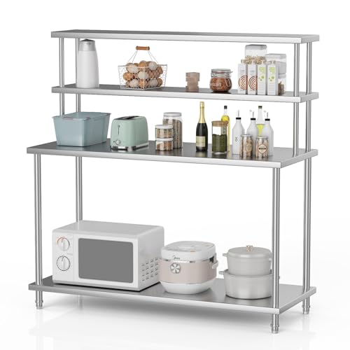 4-Tier Stainless Steel Laboratory Workbench - 60x24 Inch Heavy Duty Prep Table with Adjustable Overshelves - for Industrial, Scientific & Commercial Use, Easy to Clean, 60 * 23.6 * 55.1"