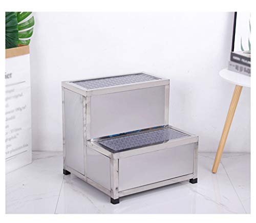 FLYIFE Step Stool Stainless Steel Footstool, Two Steps Ladder Stool Two Layer Small Ladder Hospital Family Platform Ladder Instruments Household Ladder/Grey