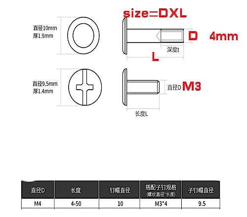 CekoCk 10sets D4 D5 Leather Bag Belt Photo Scrapbook Album Book Post Binding Screw Nail Rivet Bolt 304 Stainless Steel (Color : 6mm, Size : D5(M4) 10 Sets) (Color : 5mm, Size : D5(M4) 10 Sets)