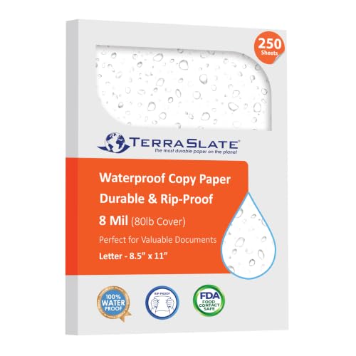 TerraSlate Weatherproof Printer Paper - 8 Mil, 8.5” x 11” (250 Sheets) | Waterproof Paper for Holiday Cards, New Year Invitations, and Winter Outdoor Use