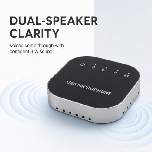 AiooTisu Bluetooth Conference Speaker and Microphone, Bluetooth Speakerphone for Small Meeting Room，Wireless Conference Speaker 360°Voice Pick up with Noise Cancellation Mics for Computer/Laptop
