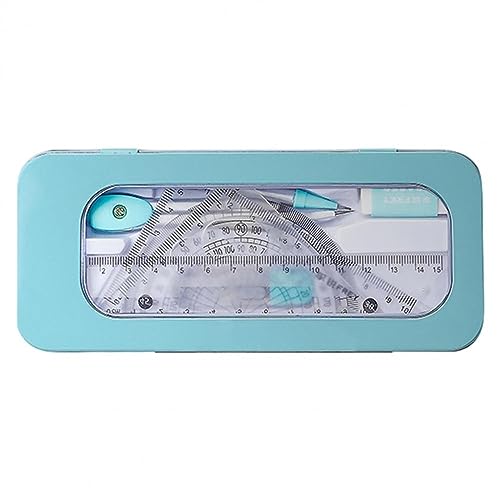 DUHTFCY Compass Geometry Kit 7 Pieces Math Geometry Kit Set Student Supplies School Geometry Set Including Ruler, Protractor, Compass, Lead Lead, Window Box and Eraser etc Compass Set (Blue)