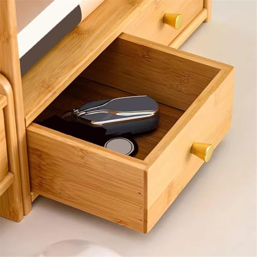 Office Bookshelf Home Simple Bamboo Bookshelf with Double Drawer Countertop Storag Rack