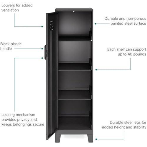 Hirsh Industries Space Solutions 53.38" H 4 Shelf Metal Storage Locker Cabinet 3" Riser Legs Black