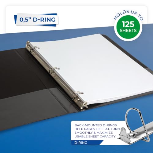 Samsill Durable 0.5 Inch Binder, D Ring Binder, Customizable Clear View Cover, Black, 24 Pack, Each Holds 125 Pages