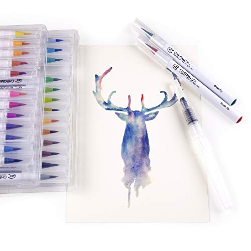 CHROMATEK 30 Watercolor Brush Pens | 15 Page Tutorial Pad & Online Video Series | Brush Tips | Vivid, Blendable Professional Artist Quality | 27 Colors | 3 Aquapens | Complete Water Color Painting Set