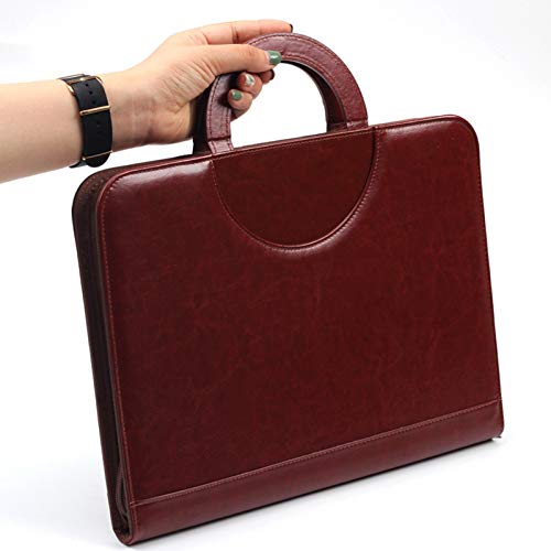 HFZJYSHN Portfolio Binder Conference Folder A4 A4 Folder PU Leather Zipper Ring Binder Conference Bag Business Briefcase for Office Work(Brown)