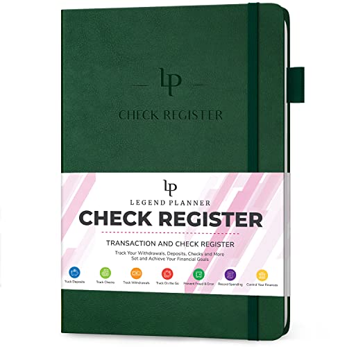 Legend Check Register for Personal Checkbook, Ledger Book, Dark Green