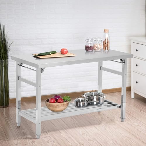 Garvee 48x24 NSF Stainless Steel Folding Table, Heavy Duty 500lbs