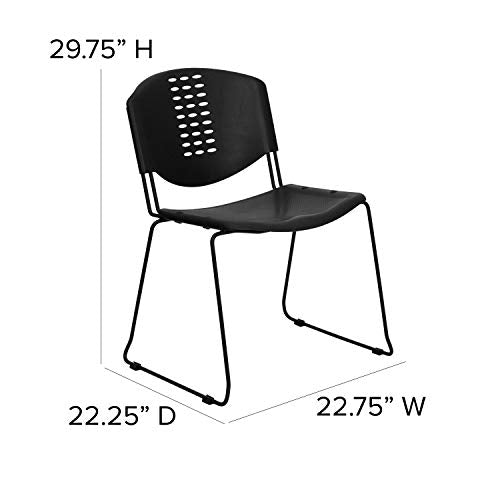 Flash Furniture HERCULES Series 400 lb. Capacity Black Plastic Stack Chair with Black Frame