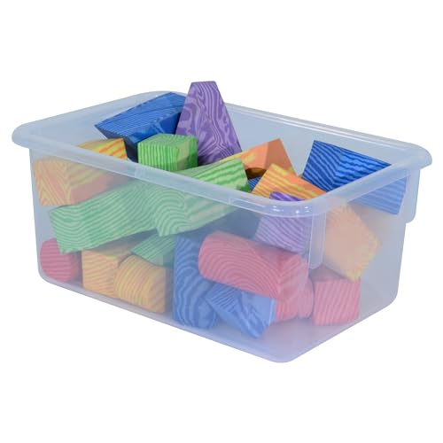 Wood Designs Cubby Storage Bin, Heavy Duty Plastic Containers for Kids Translucent Clear Cubby Tray Set of 20