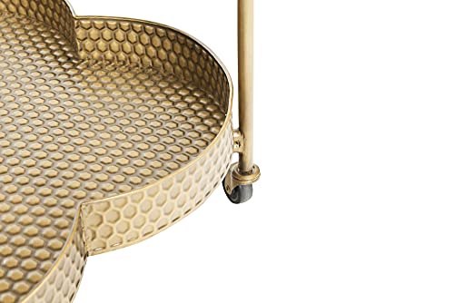 Creative Co-Op Vintage Clover-Shaped 2-Tier Hammered Metal Bar Cart with Wheels, Brass Finish